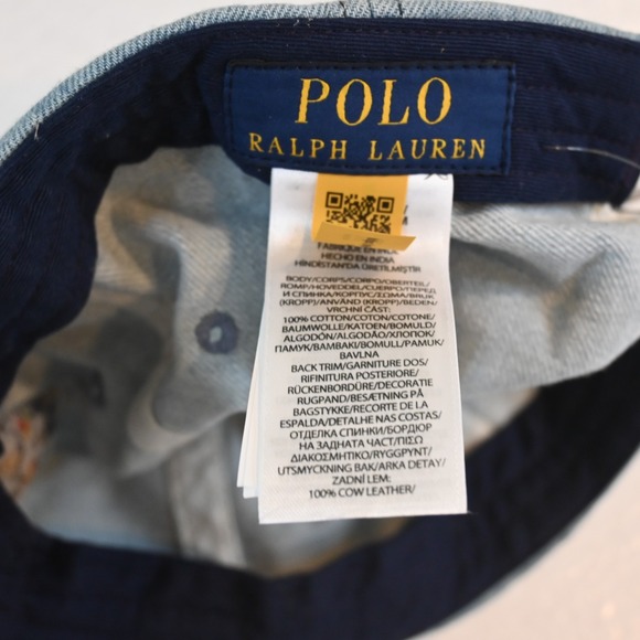 NEW Polo Ralph Lauren Denim Polo Bear Preppy Leather Strapback Cap Hat Blue - Picture 4 of 5